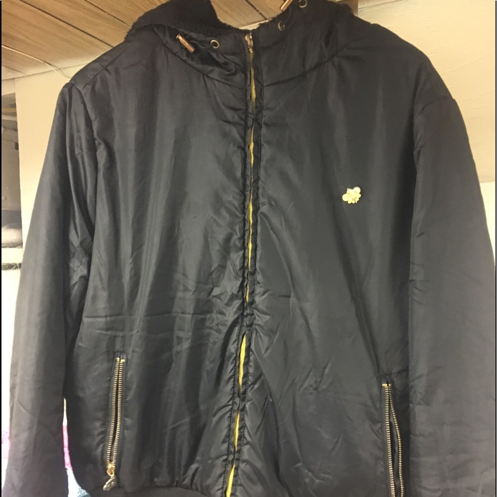Dereon Black bomber jacket with fur hood